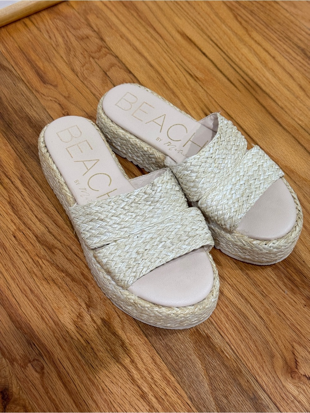 Beach by Matisse Cream Braided Platform Slide Sandals